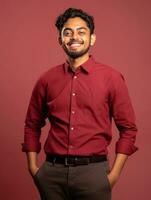 Smiling young man of Mexican descent against neutral background AI Generative photo