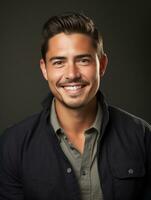 Smiling young man of Mexican descent against neutral background AI Generative photo