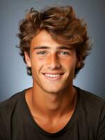 Smiling young man of Mexican descent against neutral background AI Generative photo