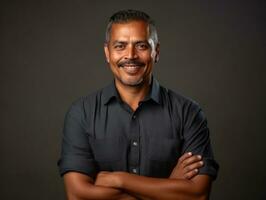 Smiling young man of Mexican descent against neutral background AI Generative photo