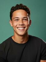 Smiling young man of Mexican descent against neutral background AI Generative photo