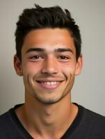 Smiling young man of Mexican descent against neutral background AI Generative photo