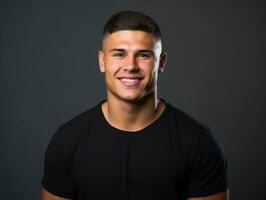 Smiling young man of Mexican descent against neutral background AI Generative photo