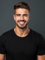 Smiling young man of Mexican descent against neutral background AI Generative photo