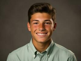 Smiling young man of Mexican descent against neutral background AI Generative photo