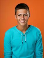 Smiling young man of Mexican descent against neutral background AI Generative photo
