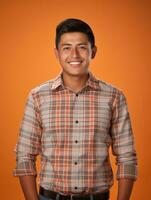 Smiling young man of Mexican descent against neutral background AI Generative photo