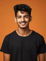 Smiling young man of Mexican descent against neutral background AI Generative photo