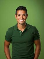 Smiling young man of Mexican descent against neutral background AI Generative photo