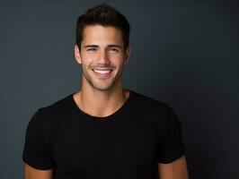 Smiling young man of Mexican descent against neutral background AI Generative photo