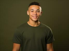 Smiling young man of Mexican descent against neutral background AI Generative photo