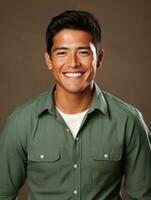 Smiling young man of Mexican descent against neutral background AI Generative photo