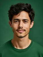 Smiling young man of Mexican descent against neutral background AI Generative photo