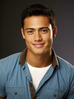 Smiling young man of Mexican descent against neutral background AI Generative photo