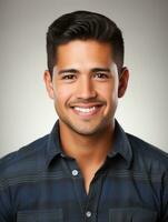 Smiling young man of Mexican descent against neutral background AI Generative photo