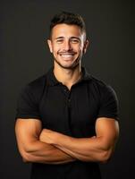 Smiling young man of Mexican descent against neutral background AI Generative photo