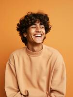 Smiling young man of Mexican descent against neutral background AI Generative photo