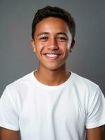 Smiling young man of Mexican descent against neutral background AI Generative photo