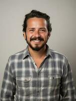 Smiling young man of Mexican descent against neutral background AI Generative photo