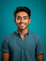 Smiling young man of Mexican descent against neutral background AI Generative photo