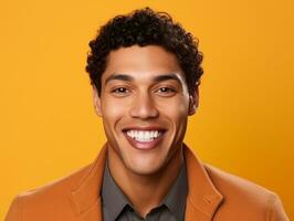 Smiling young man of Mexican descent against neutral background AI Generative photo