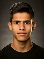 Smiling young man of Mexican descent against neutral background AI Generative photo