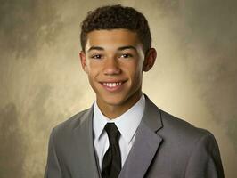 Smiling young man of Mexican descent against neutral background AI Generative photo