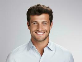 Smiling young man of Mexican descent against neutral background AI Generative photo