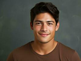 Smiling young man of Mexican descent against neutral background AI Generative photo