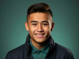 Smiling young man of Mexican descent against neutral background AI Generative photo