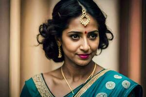 a beautiful indian woman in a sari. AI-Generated photo