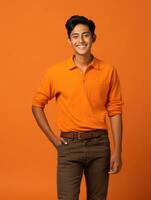 Smiling young man of Mexican descent against neutral background AI Generative photo