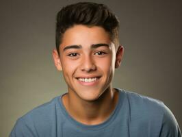 Smiling young man of Mexican descent against neutral background AI Generative photo