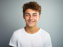 Smiling young man of Mexican descent against neutral background AI Generative photo