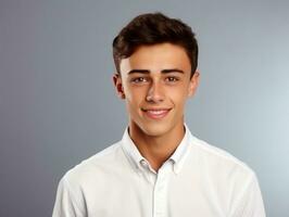 Smiling young man of Mexican descent against neutral background AI Generative photo