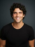 Smiling young man of Mexican descent against neutral background AI Generative photo