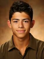 Smiling young man of Mexican descent against neutral background AI Generative photo