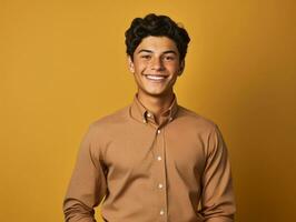 Smiling young man of Mexican descent against neutral background AI Generative photo