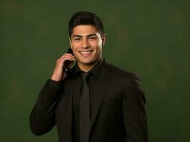 Smiling young man of Mexican descent against neutral background AI Generative photo