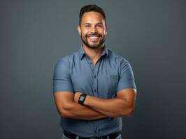 Smiling young man of Mexican descent against neutral background AI Generative photo