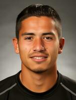 Smiling young man of Mexican descent against neutral background AI Generative photo