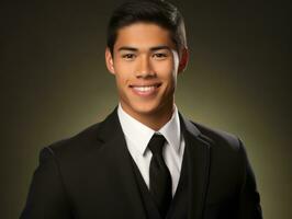 Smiling young man of Mexican descent against neutral background AI Generative photo