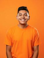 Smiling young man of Mexican descent against neutral background AI Generative photo