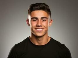 Smiling young man of Mexican descent against neutral background AI Generative photo