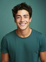 Smiling young man of Mexican descent against neutral background AI Generative photo