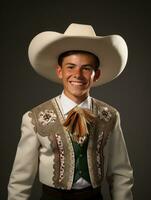 Smiling young man of Mexican descent against neutral background AI Generative photo