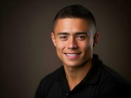 Smiling young man of Mexican descent against neutral background AI Generative photo