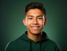 Smiling young man of Mexican descent against neutral background AI Generative photo