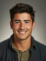 Smiling young man of Mexican descent against neutral background AI Generative photo