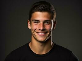 Smiling young man of Mexican descent against neutral background AI Generative photo